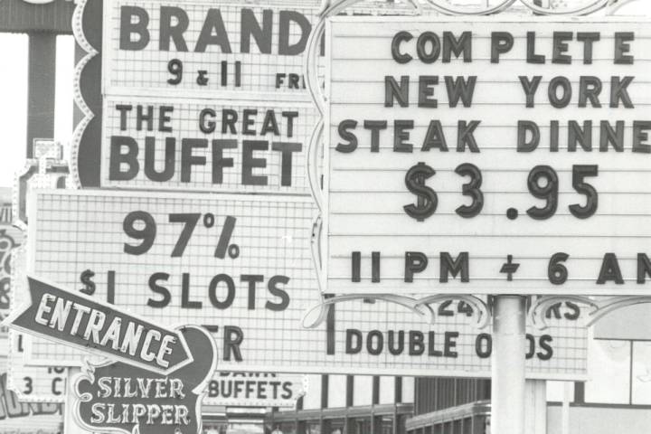 Signs along the Las Vegas Strip "show that Las Vegas is still a bargain," claims the original c ...