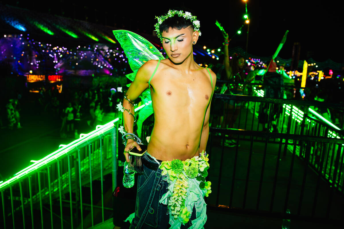 A costumed festivalgoer attends day two of Electric Daisy Carnival at Las Vegas Motor Speedway ...