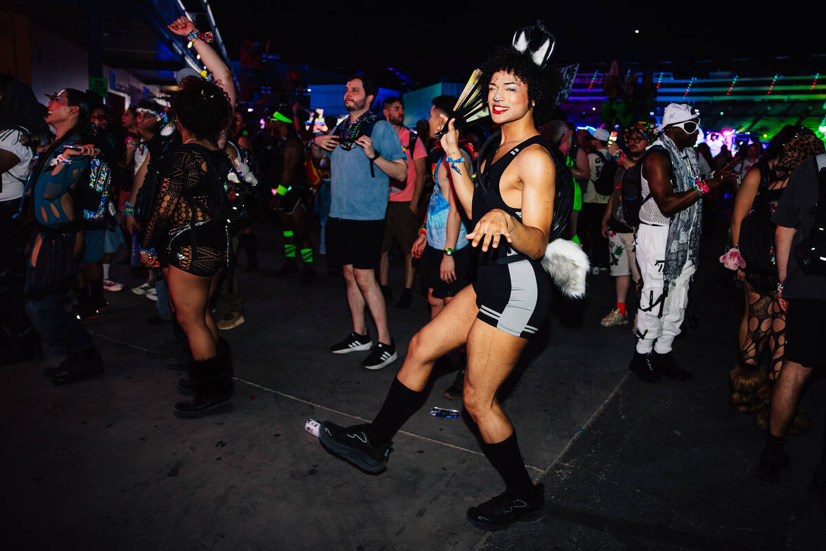 Attendee dance during day two of Electric Daisy Carnival at Las Vegas Motor Speedway Saturday, ...
