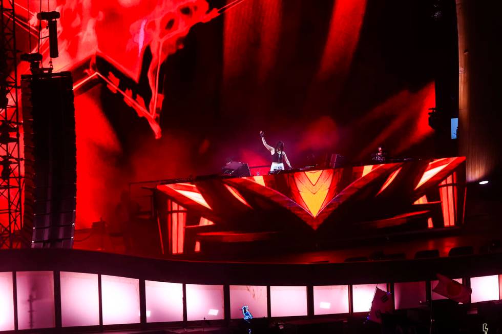 Nostalgix performs at the Cosmic Meadow stage during the final night of the Electric Daisy Carn ...