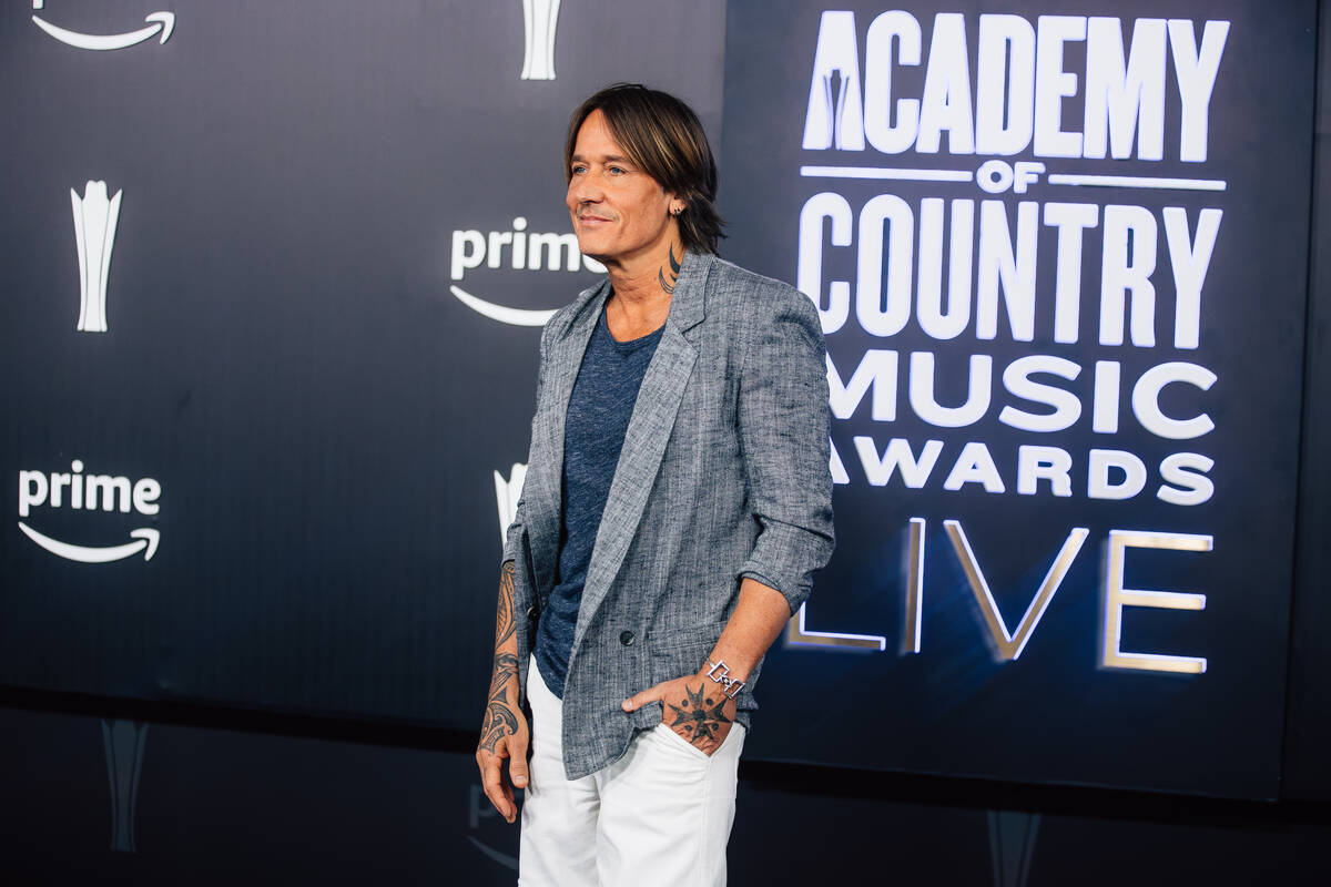 Keith Urban on the Academy of Country Music Awards red carpet at the MGM Grand Garden Arena Sun ...