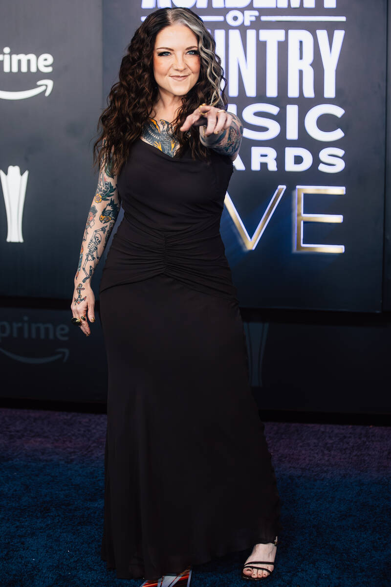 Ashley McBryde on the Academy of Country Music Awards red carpet at the MGM Grand Garden Arena ...