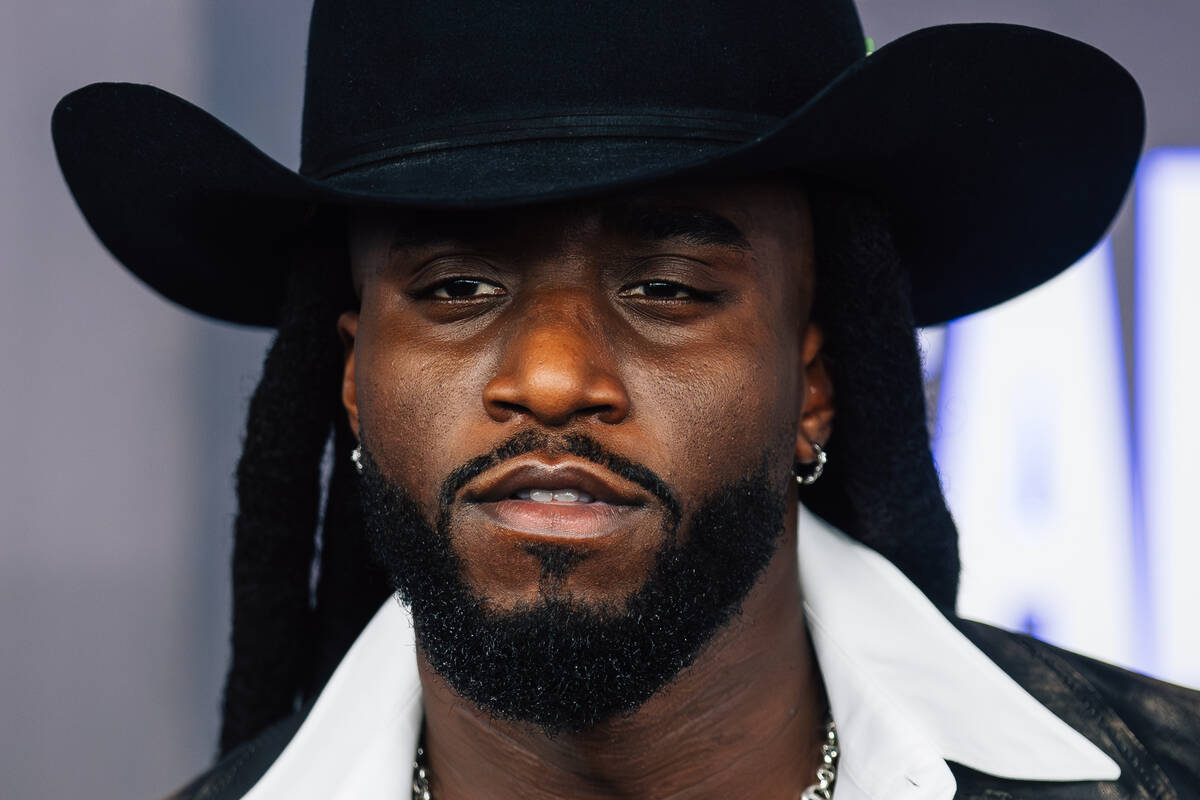 Shaboozey on the Academy of Country Music Awards red carpet at the MGM Grand Garden Arena Sunda ...