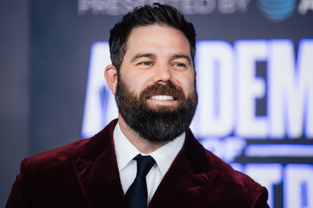 Jordan Davis on the Academy of Country Music Awards red carpet at the MGM Grand Garden Arena Su ...