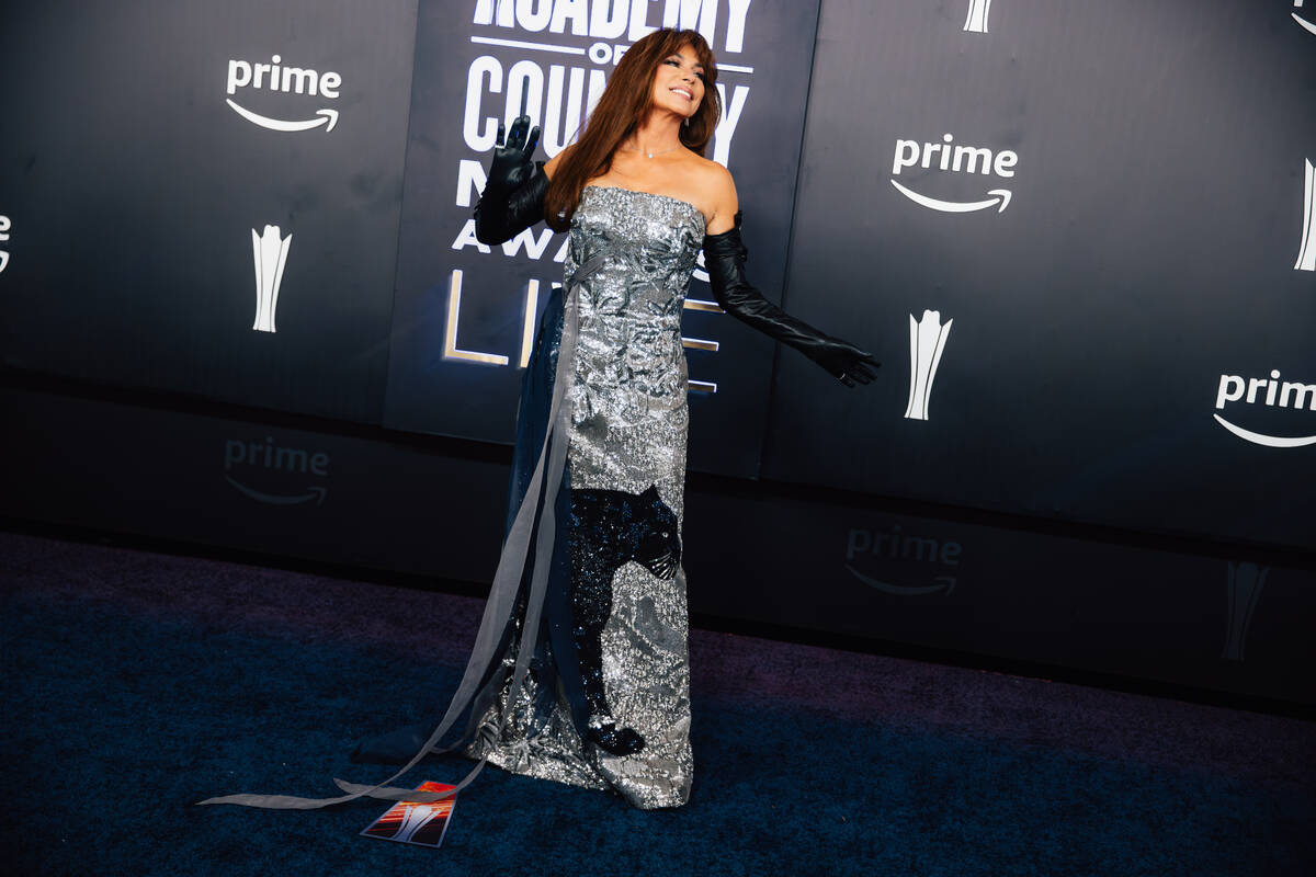 Shania Twain on the Academy of Country Music Awards red carpet at the MGM Grand Garden Arena Su ...