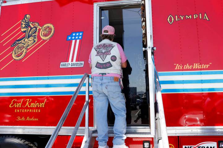 Tri-Tip Brown, a member of the Bling Devas MC, a Las Vegas-based all-female motorcycle club ded ...