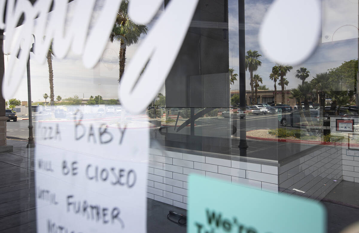 An exterior view of Pizza Baby, which recently closed, on Tuesday, May 26, 2026, in North Las V ...