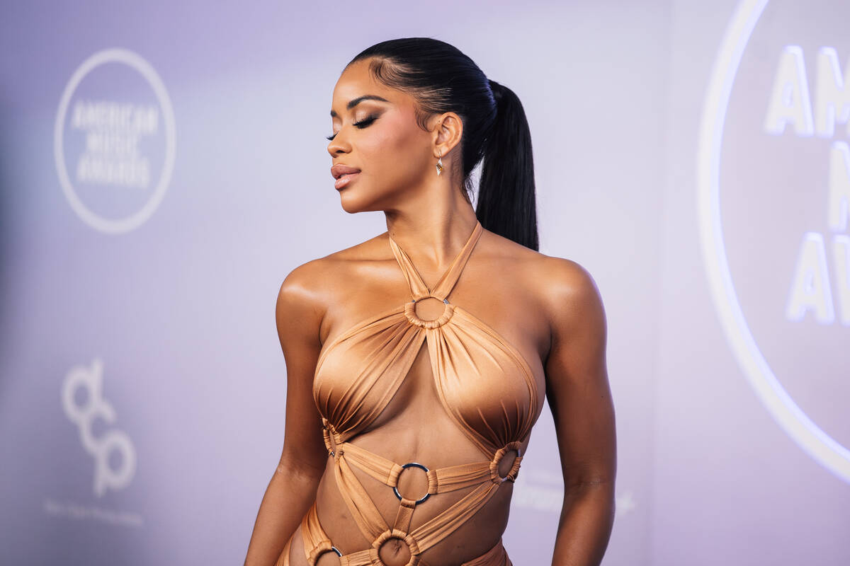 Amaya Espinal on the American Music Awards red carpet at MGM Grand Garden Arena Monday, May 25, ...
