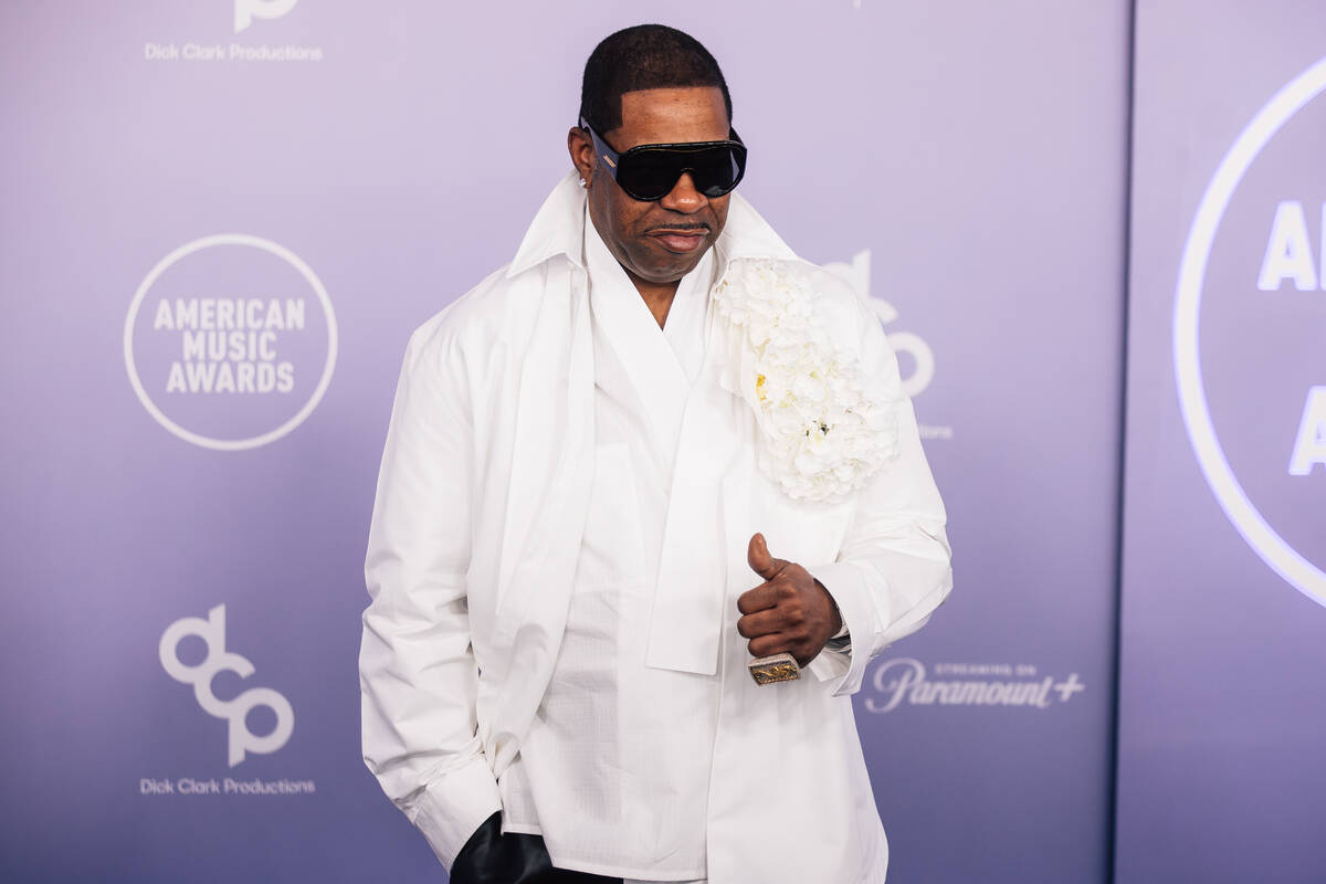 Busta Rhymes on the American Music Awards red carpet at MGM Grand Garden Arena Monday, May 25, ...