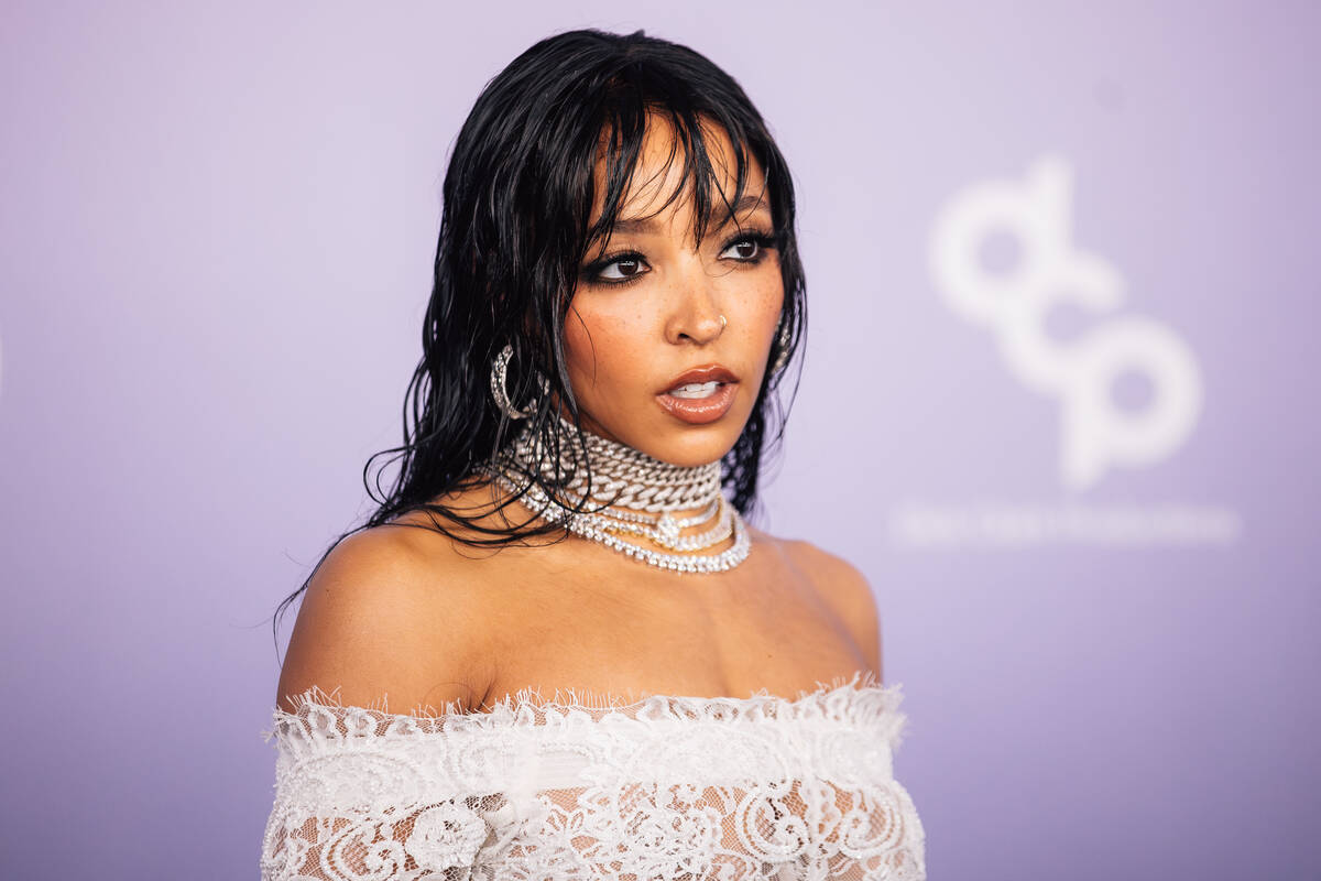 Tinashe on the American Music Awards red carpet at MGM Grand Garden Arena Monday, May 25, 2026, ...
