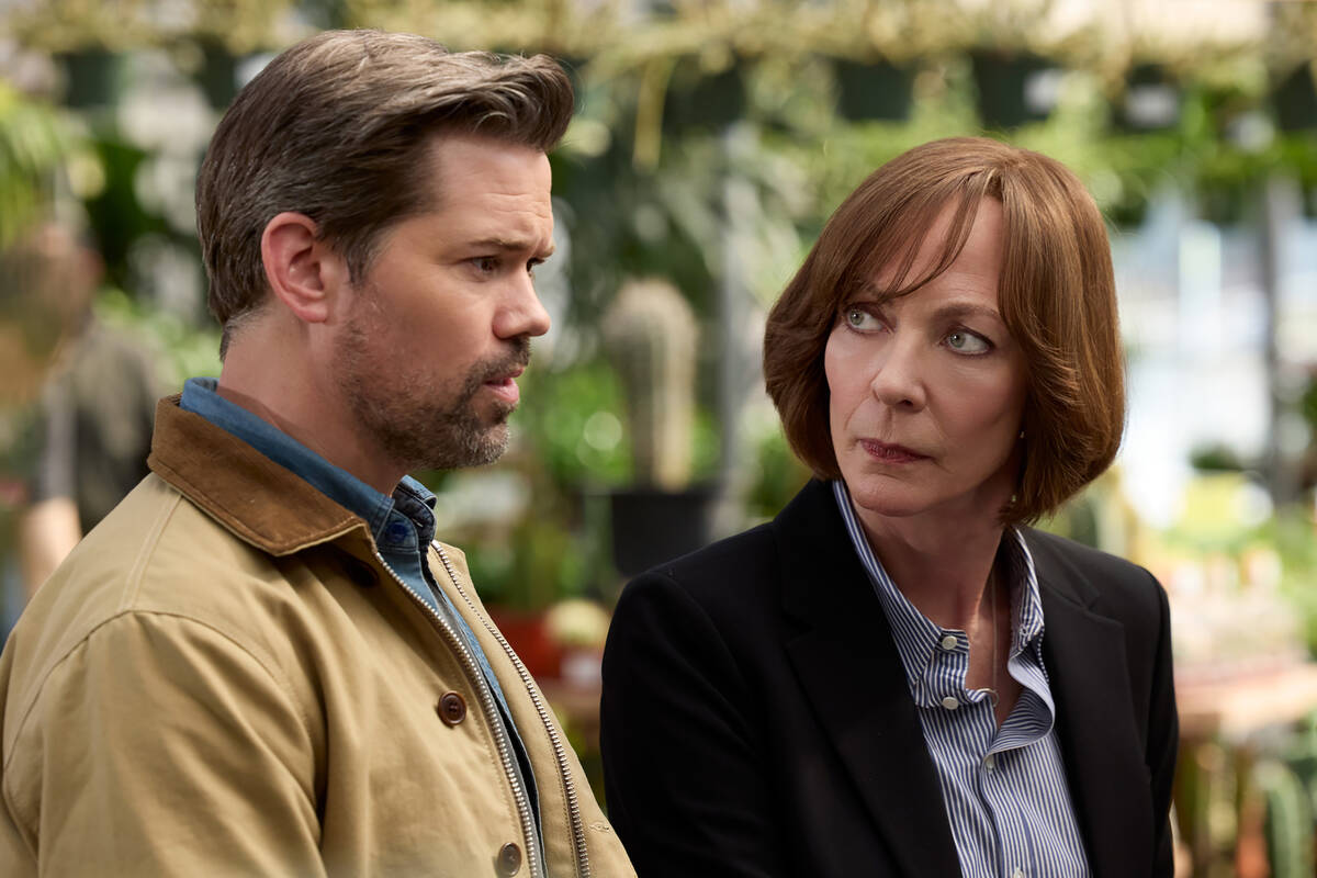Andrew Rannells and Allison Janney in "Miss You, Love You." (Jordin Althaus/HBO Max)