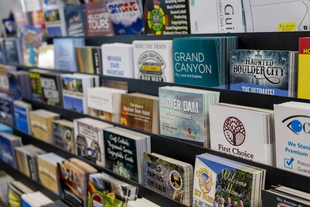 A series of pamphlets advertising outdoor excursions is seen at the Boulder City Chamber of Com ...