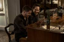 Nick Jonas as Danny and Paul Rudd as Rick in Power Ballad. (David Cleary)