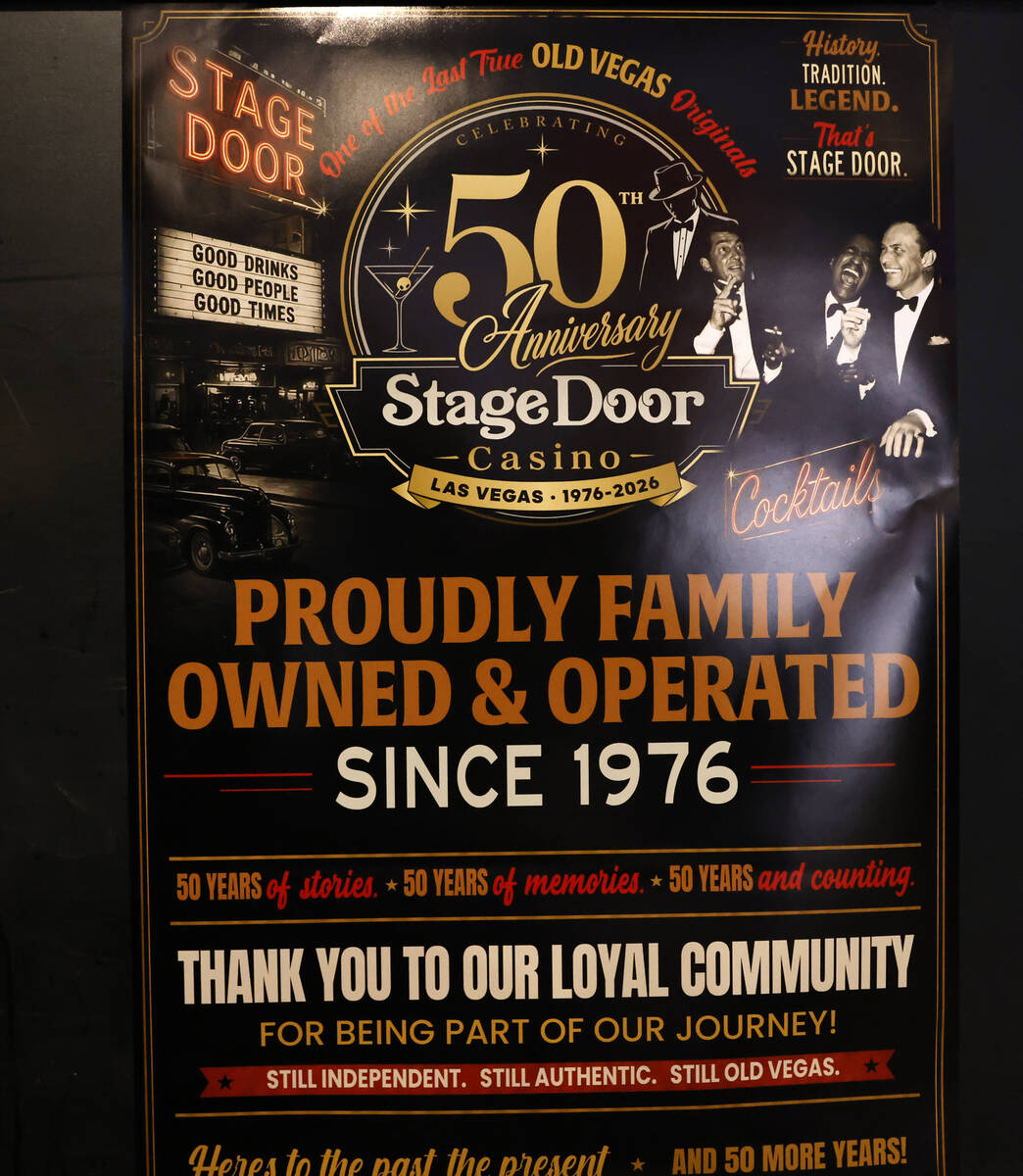 A customer appreciation notice and the announcement of Stage Door Casino’s 50th Annivers ...