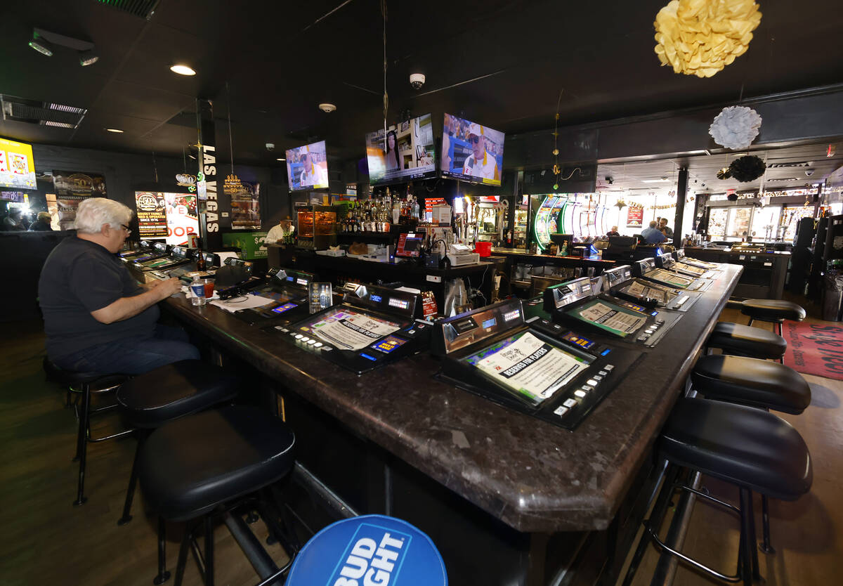A bar at Stage Door Casino is seen Thursday, May 29, 2026, in Las Vegas. Stage Door Casino is c ...