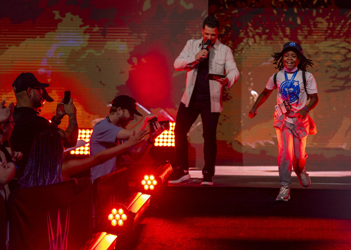 Make-A-Wish kid "The Destroyer" is introduced by announcer Mark Shunock as their orga ...