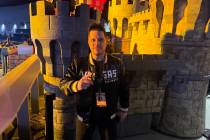 Mark Shunock is shown at the castle at the upper deck of T-Mobile Arena 90 minutes before the s ...