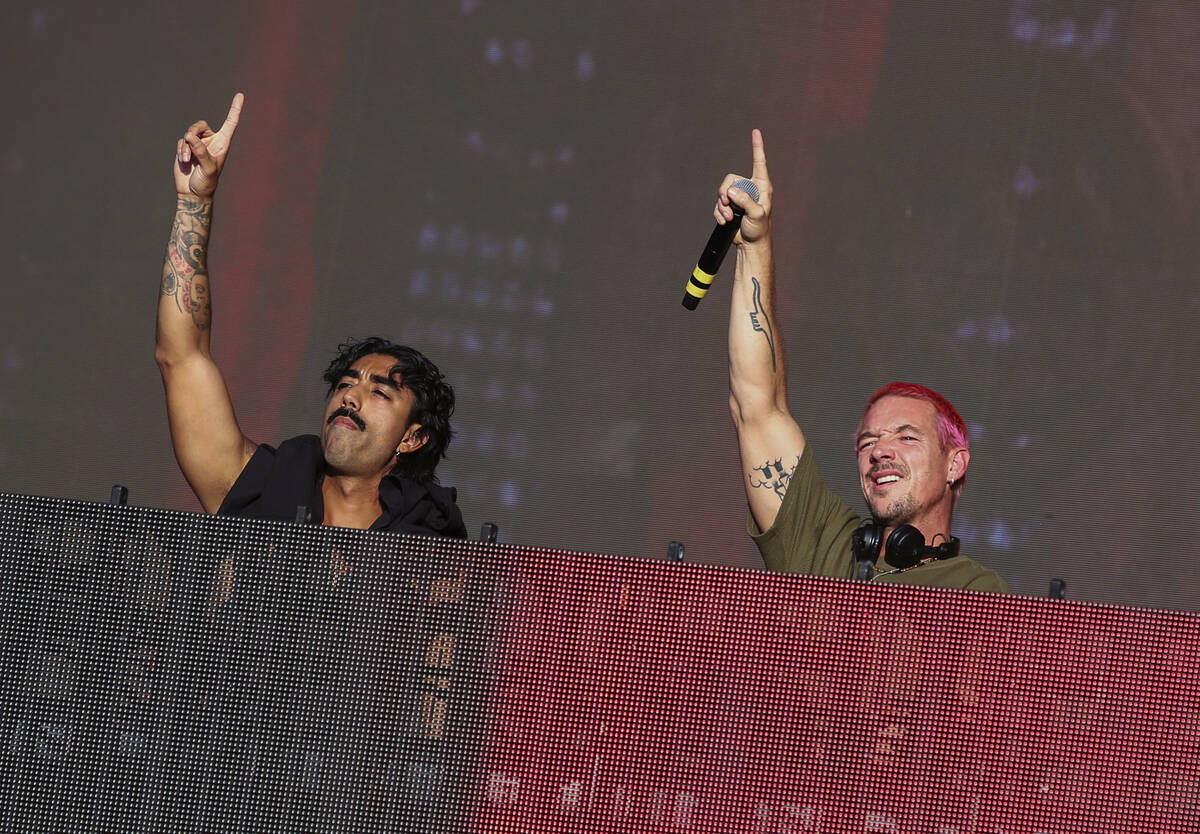 Major Lazer's Ape Drums, left, and Diplo perform during the second weekend of the Austin C ...