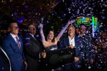 Lisa Vanderpump, center, celebrates as confetti goes off to celebrate the grand opening of The ...