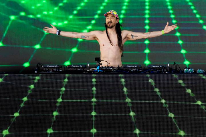 Steve Aoki performs on stage in Toshiba Plaza during the pre-game festivities before Game 6 of ...