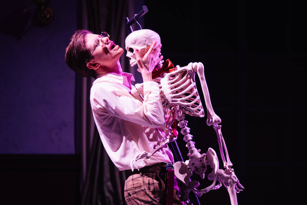 Professor Prune performs during a showing of ClueX, a burlesque parody, at Notoriety Live Satur ...