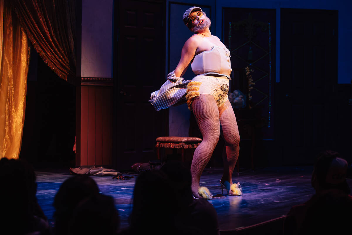 Jaymes Mansfield performs during a showing of ClueX, a burlesque parody, at Notoriety Live Satu ...