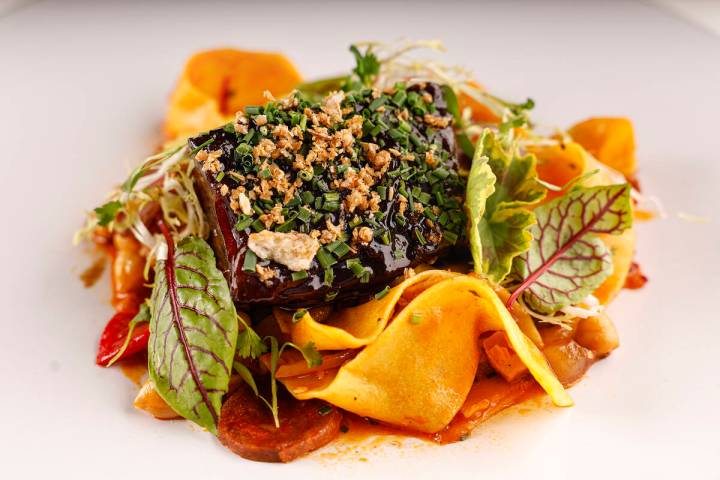 Wagyu short rib, chorizo, chickpea and pappardelle stew-ragù from Scotch 80 Prime (Benjamin Ha ...