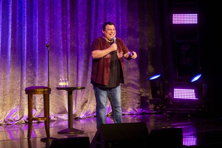 Comedian Carlos Mencia performs at Harrah’s Showroom on Sunday, Aug. 18, 2024, in Las Ve ...