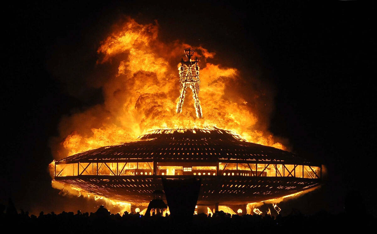 FILE - In this Aug. 31, 2013 file photo, the "Man" burns on the Black Rock Desert at ...