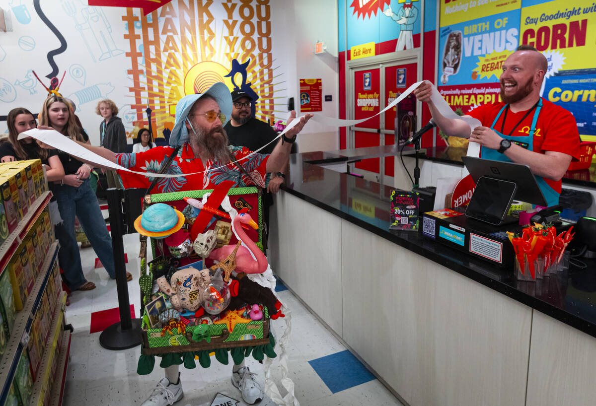 Cast members of "Phenomenomaly," an immersive experience within Omega Mart, perform a ...