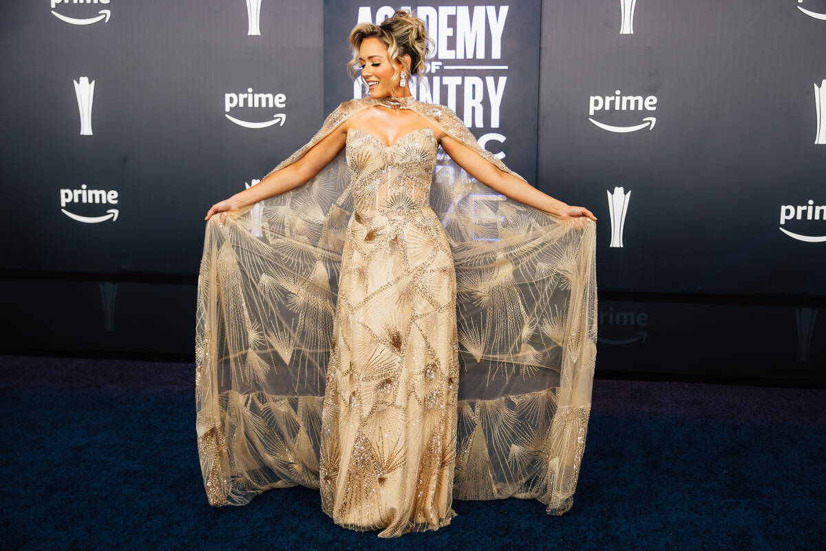 Emily Ann Roberts on the Academy of Country Music Awards red carpet at the MGM Grand Garden Are ...