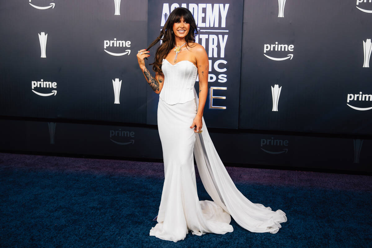 Ella Langley on the Academy of Country Music Awards red carpet at the MGM Grand Garden Arena Su ...