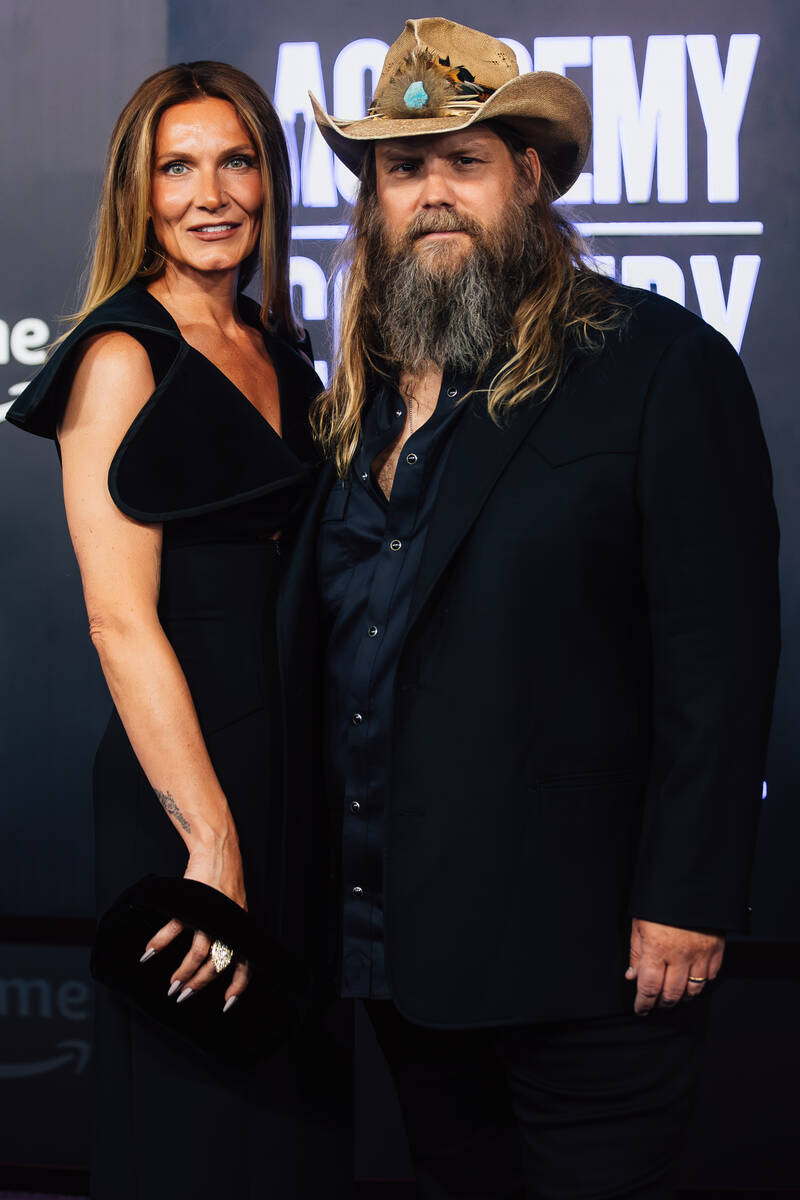 Chris Stapleton, left, and his wife, Morgane Stapleton, on the Academy of Country Music Awards ...