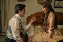 This image released by Netflix shows Louis Partridge, left, and Millie Bobby Brown in a scene f ...