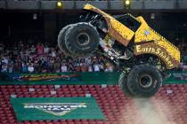 A Monster Jam truck performs during the first-ever monster truck event in Beijing's iconic ...