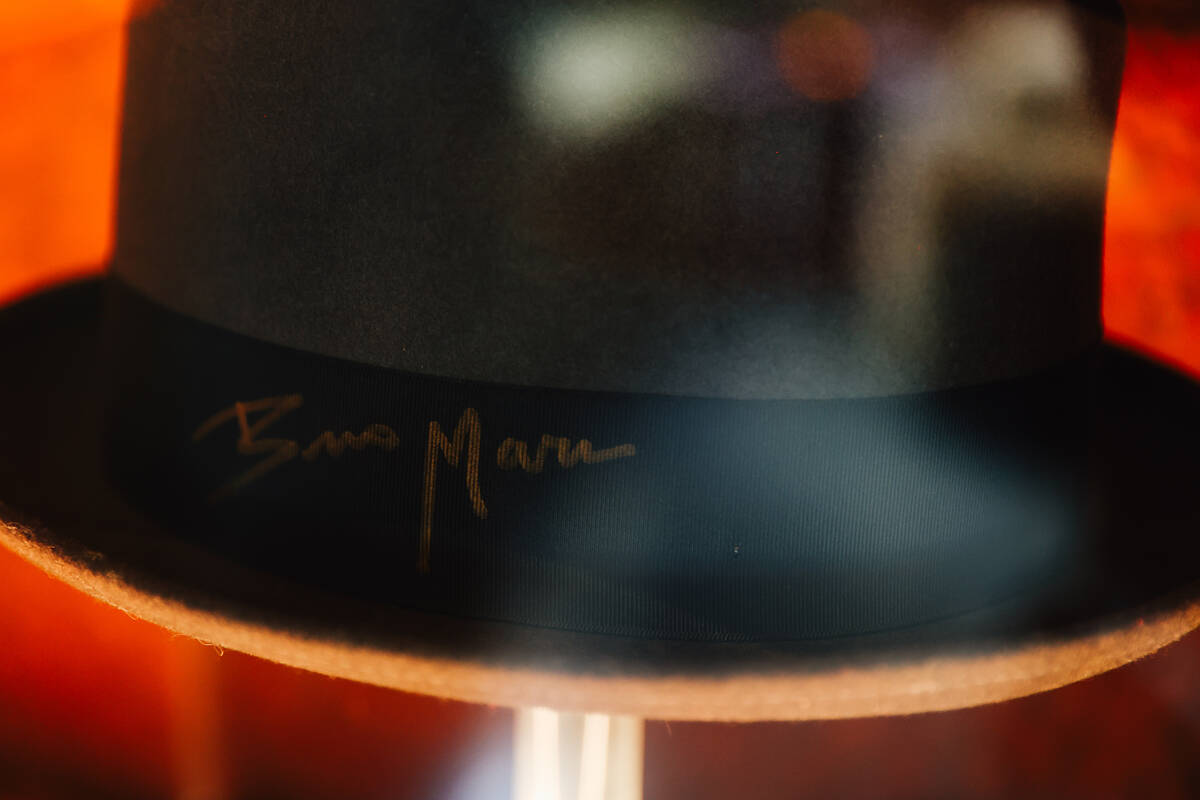 A signed hat by Bruno Mars at The Vinyl Room at Mandalay Bay Wednesday, July 29, 2026, in Las V ...