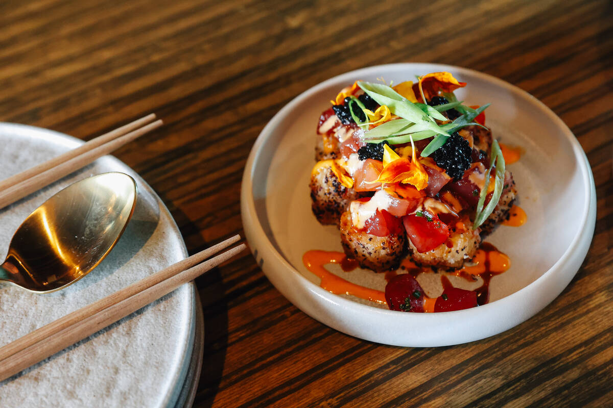Sushi tots at The Vinyl Room at Mandalay Bay Wednesday, July 29, 2026, in Las Vegas. (Madeline ...