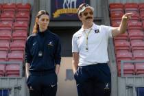 Tanya Reynolds and Jason Sudeikis in "Ted Lasso," premiering August 5, 2026 on Apple ...