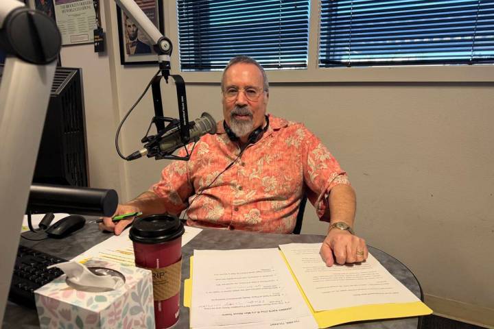 KXNT-840 AM host Alan Stock is shown during his "Vegas at 8" newscast on Friday, July 31, 2026, ...