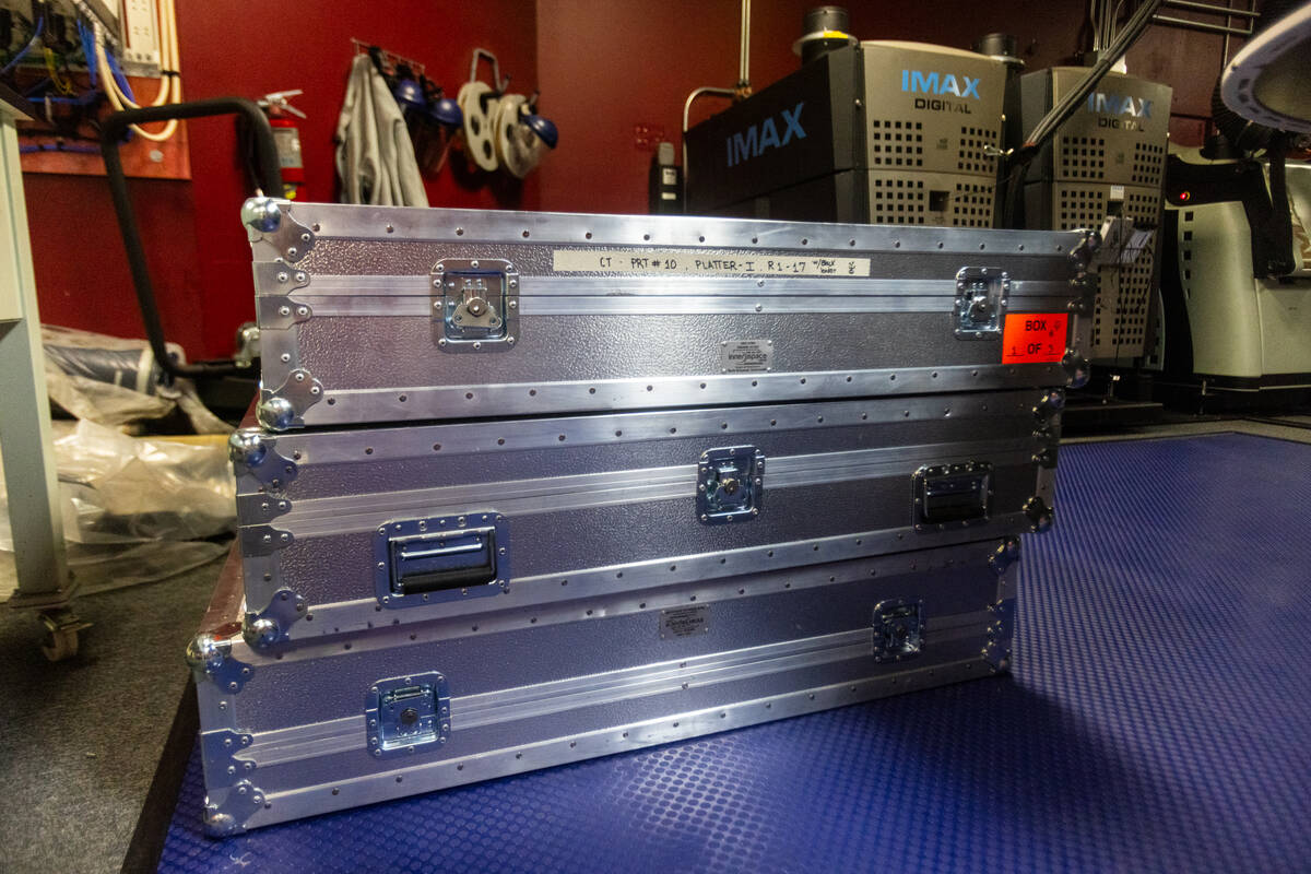 Film of Christopher Nolan’s movie The Odyssey sits in metal cases ahead of “threa ...