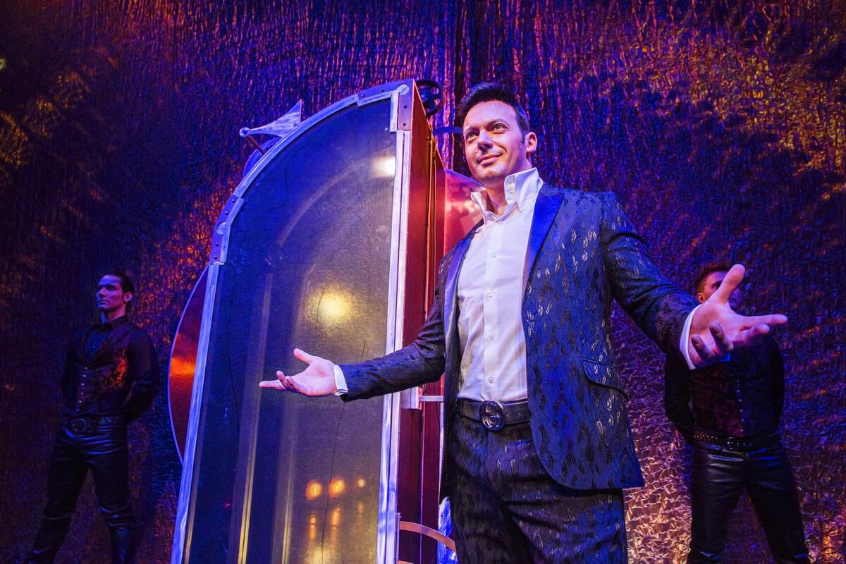 Illusionist David Goldrake, right, rehearses for his new show Imaginarium on Thursday, June 22, ...