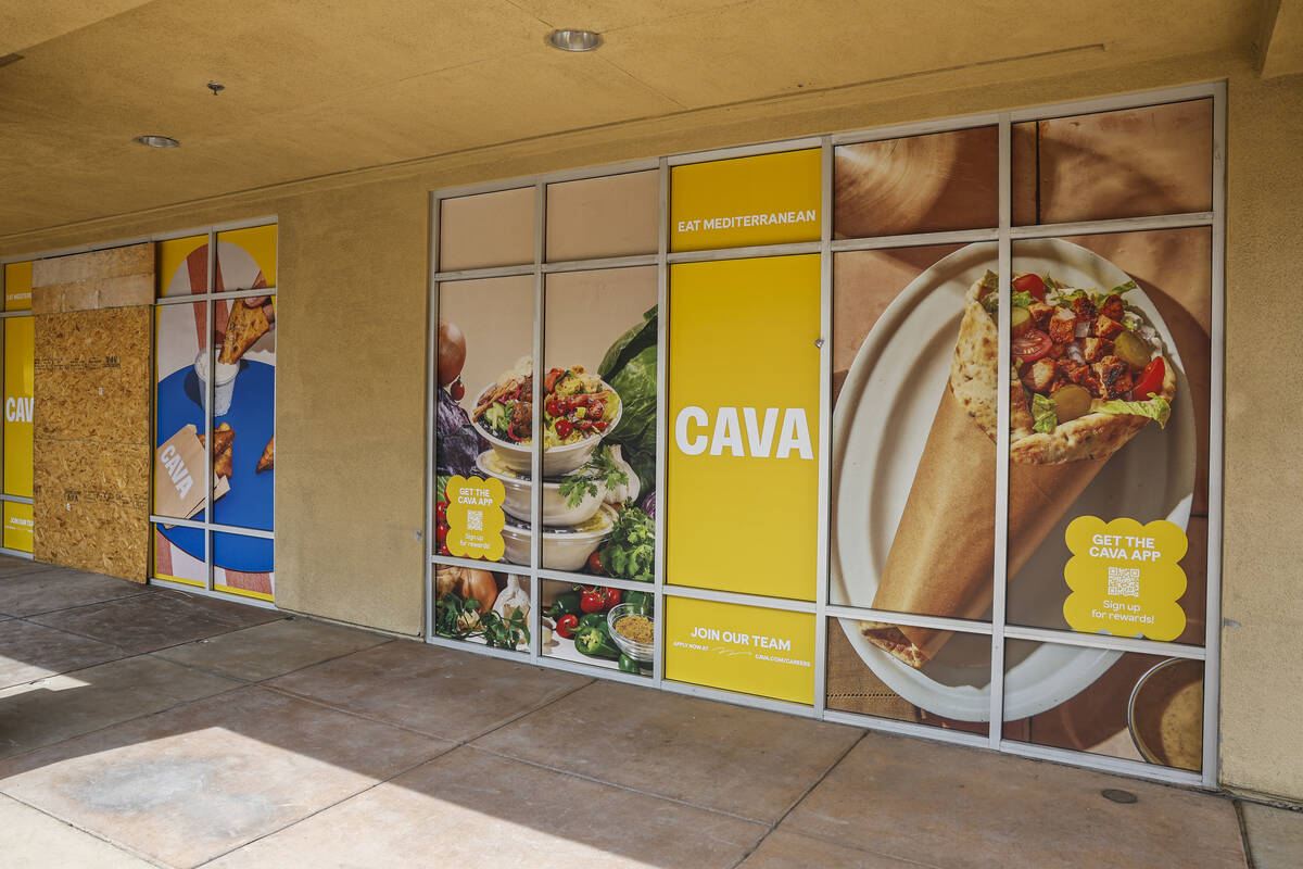Signage for the future site of CAVA at 5655 Centennial Center Blvd. is photographed Wednesday, ...