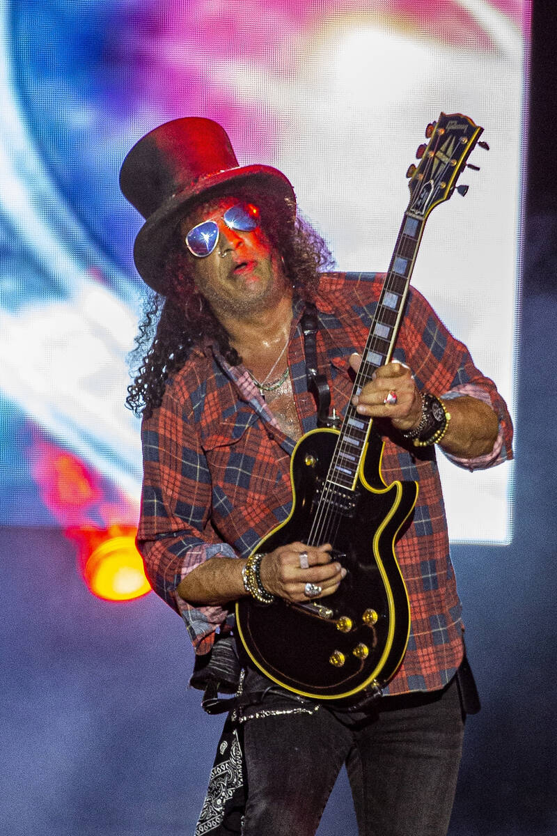 Slash of Guns N' Roses performs during Glastonbury Festival in Worthy Farm, Somerset, Engl ...