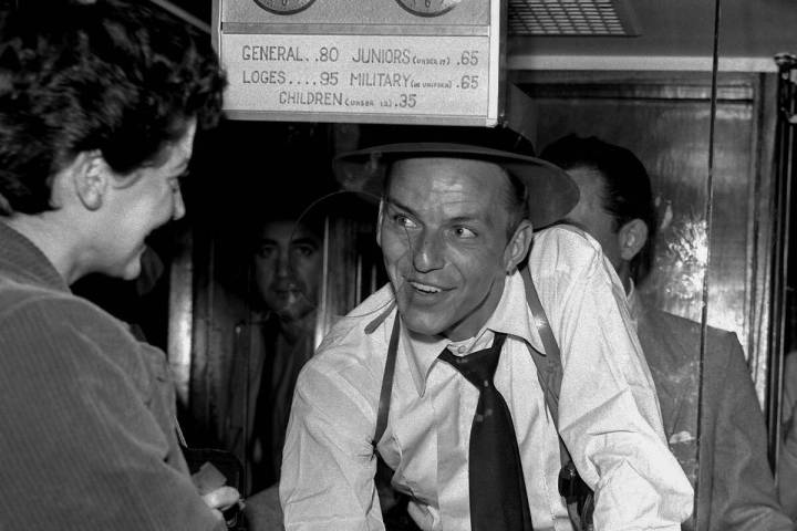 Frank Sinatra sells tickets at the premiere of "Suddenly" on Nov. 11, 1954 at the Fremont Theat ...