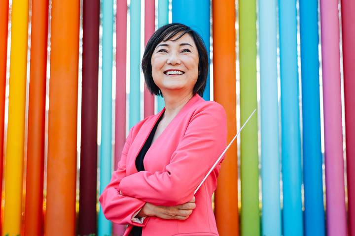 Las Vegas Philharmonic music director and conductor Rei Hotoda poses for a portrait at Symphony ...