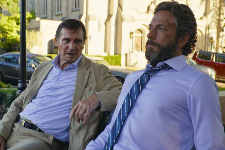 Liam Neeson and Zachary Levi in "The Fix." (Inaugural Entertainment)