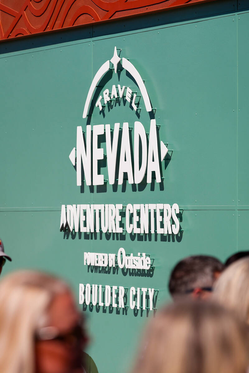 The Travel Nevada Adventure Center — Boulder City logo is seen at the new center on Wednesday ...