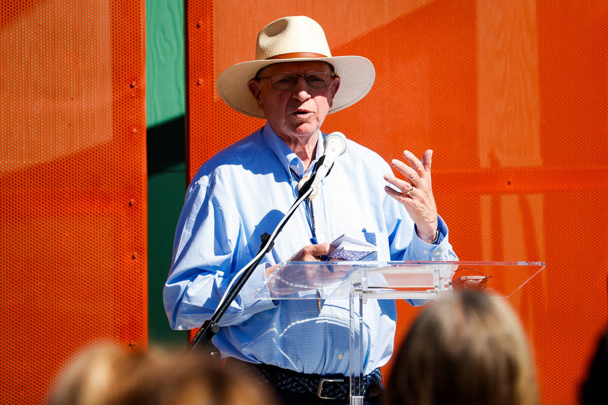 The mayor of Boulder City, Joe Hardy, speaks during the opening ceremony of the Travel Nevada A ...