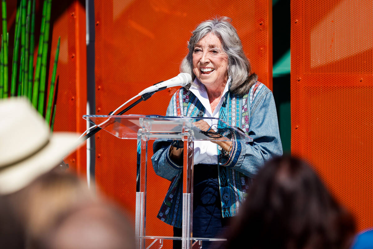 Congresswoman Dina Titus smiles while speaking to the crowd during the opening ceremony of the ...