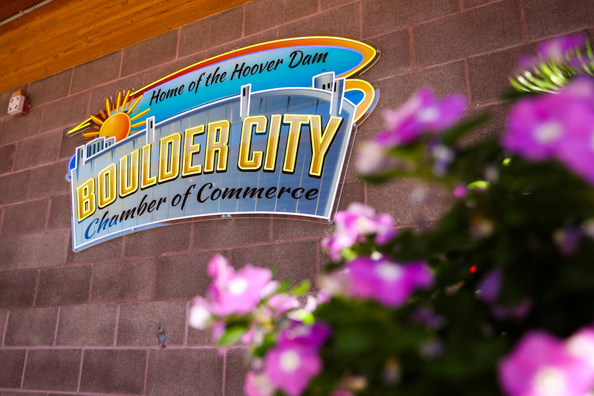 The Boulder City Chamber of Commerce office sign beside the Travel Nevada Adventure Center — ...